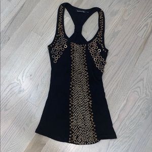 Mustard Seed Black Tank Top w/ Brown Beads Sz S